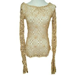 Sexy Crochet Sweater with bell sleeves beige